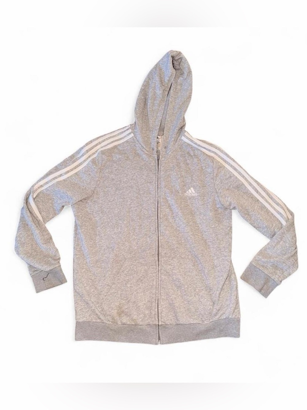 adidas Light Gray Full-Zip Hoodie with Logo
